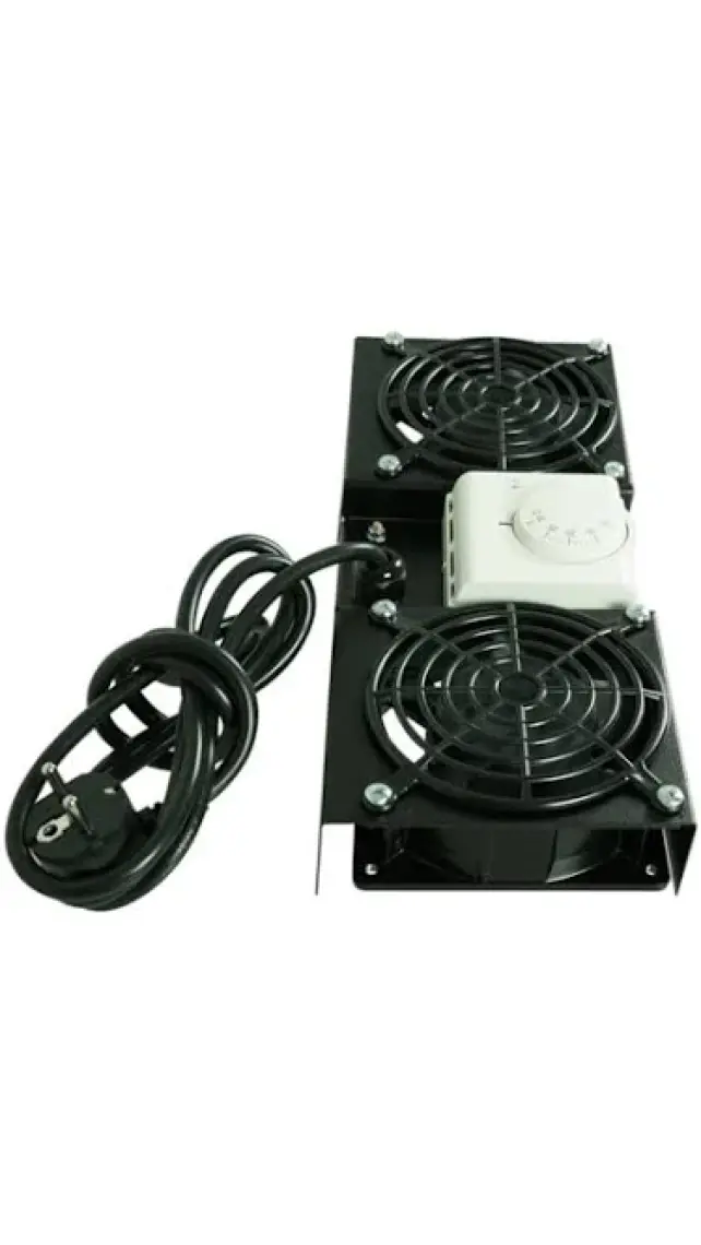 Canovate 2li Rack Kabin Fan Modülü Termostatlı Duvar Tipi Siyah