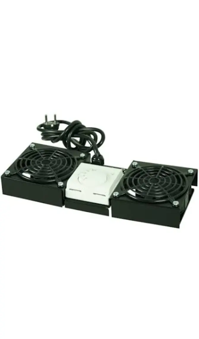 Canovate 2li Rack Kabin Fan Modülü Termostatlı Duvar Tipi Siyah