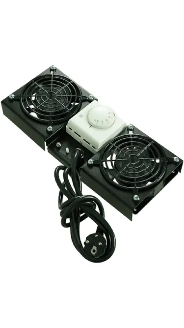 Canovate 2li Rack Kabin Fan Modülü Termostatlı Duvar Tipi Siyah