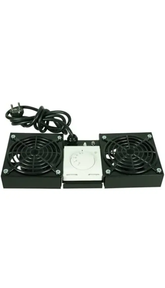 Canovate 2li Rack Kabin Fan Modülü Termostatlı Duvar Tipi Siyah