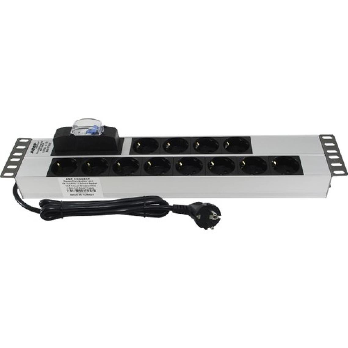 Connect 19" 2u 12'li Schuko Soketli Otomatik Sigorta Korumalı Alüminyum Rack Kabin Grup Prizi Pdu