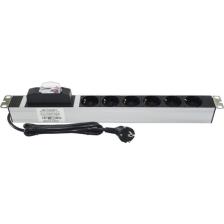 AMP Connect® 19" Basic PDU Series, 19", 1U, 6 Şebeke Soket, 16A Sigorta, 1 Phase, 250V AC, 16A, 1,5 
m 3x1,5 mm² H05VV-F Cord, F Type Plug(6'lı Sigortalı Alüminyum Rack Kabin Prizi PDU)