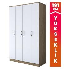 Rani Ba116 Geniş Gardırop Elbise Dolabı 4 Kapaklı 12 Raflı 2 Askılı Sepet Ceviz - Beyaz
