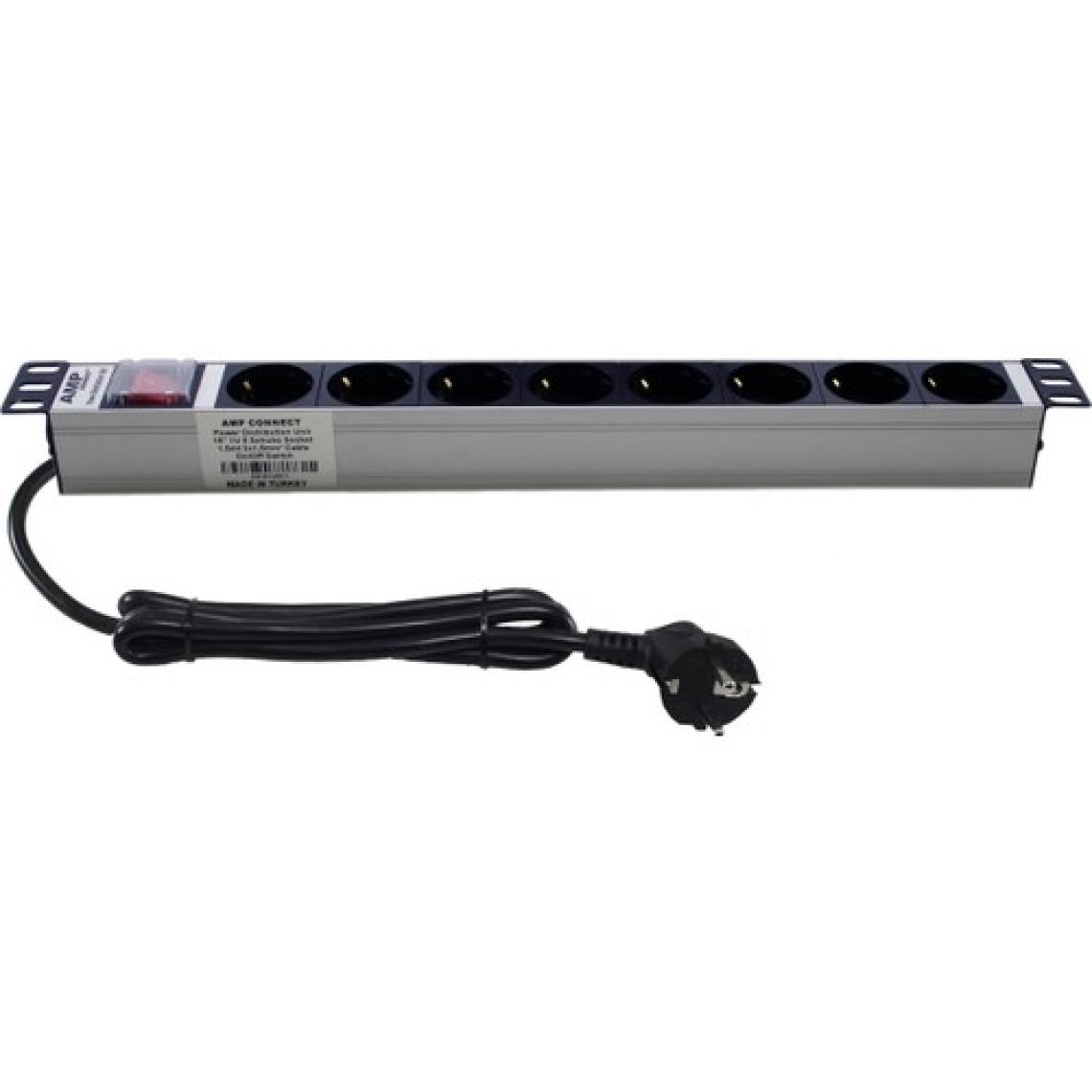 Connect 19" 1u 8'li Schuko Soketli On/off Anahtarlı Alüminyum Rack Kabin Grup Prizi Pdu