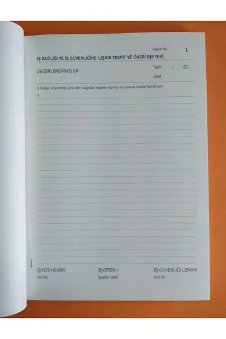 Iş Güvenlik Iş Sağlığı Tespit ve Öneri Defteri Numaralı