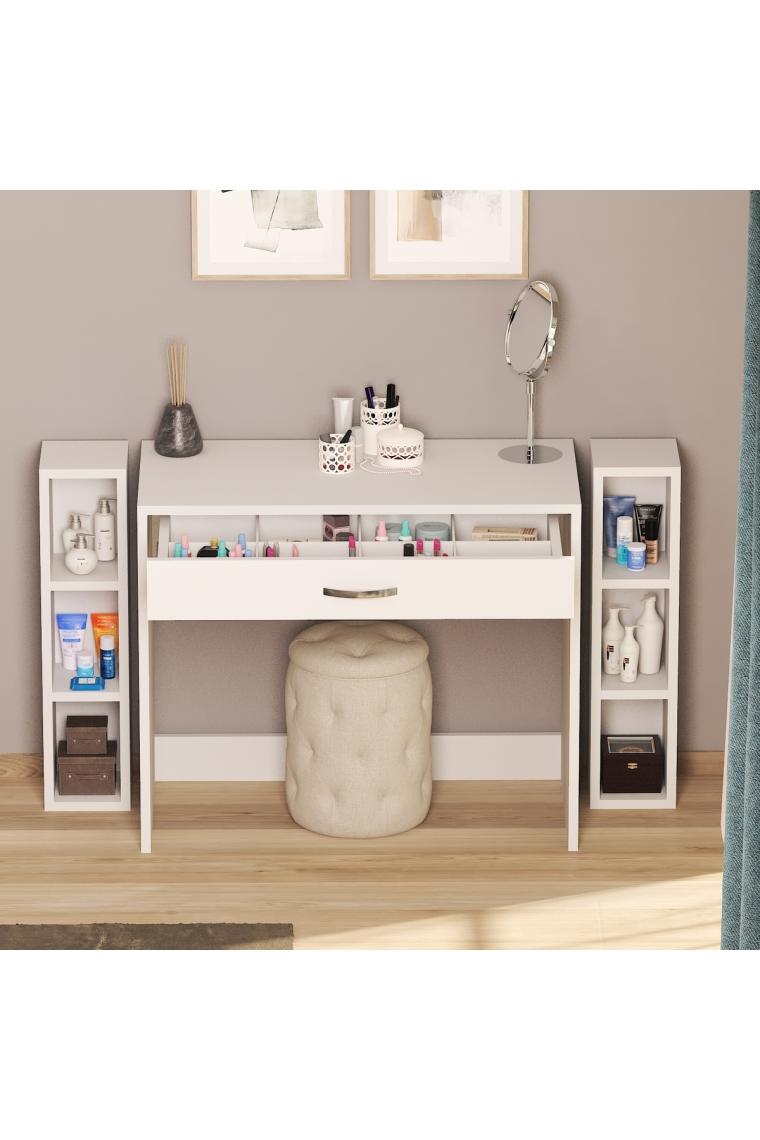 Bicabin Arya Novella Raflı ve Çekmeceli Beyaz Makyaj Masası/Dresuar/Calışma Masası Make Up Desk