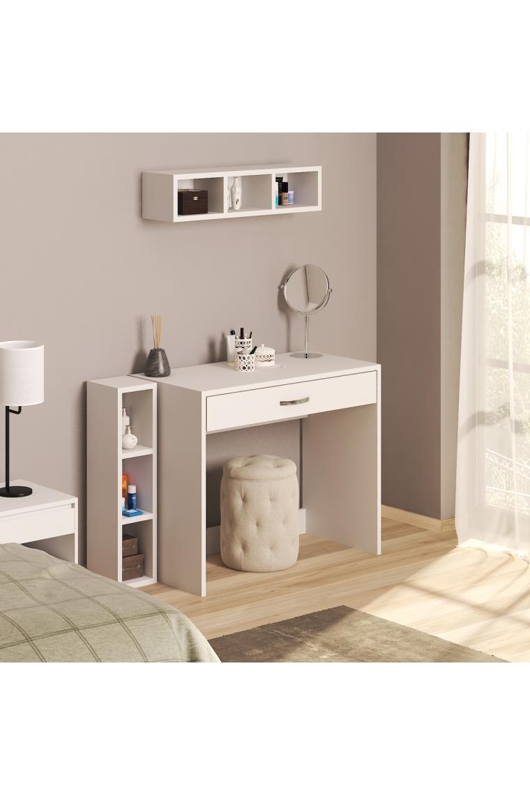 Bicabin Arya Novella Raflı ve Çekmeceli Beyaz Makyaj Masası/Dresuar/Calışma Masası Make Up Desk