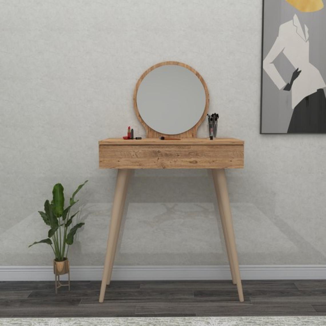 Arnetti Siena Çekmeceli Ahşap Ayaklı Aynalı Makyaj Masası, Atlantik Çam - Siena
