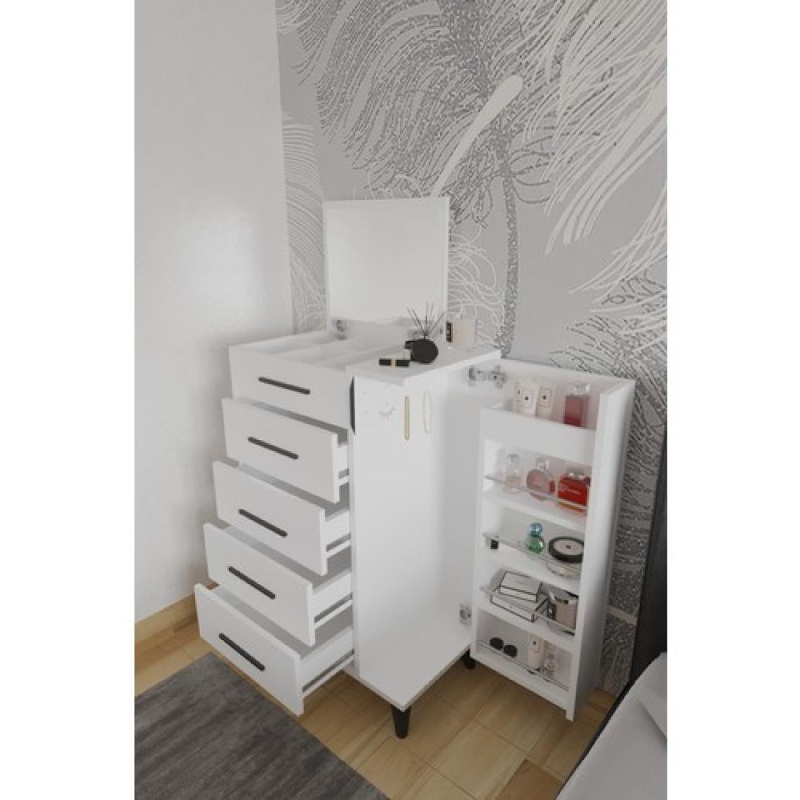 Aymobsan Rose Aynalı Makyaj Masası, Şifonyer, Etijer, Çok Amaçlı Takı Dolabı, Beyaz