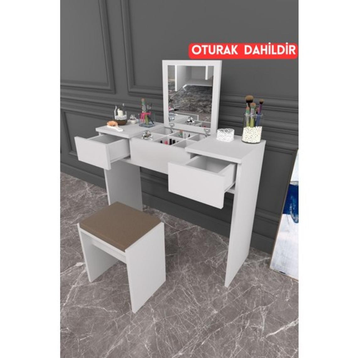 Anka Çekmeceli Aynalı Makyaj Masası Beyaz