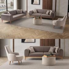 Edsy Home Rebull 3+3+1+1 Koltuk Takımı Kahverengi + Sütlü Kahve