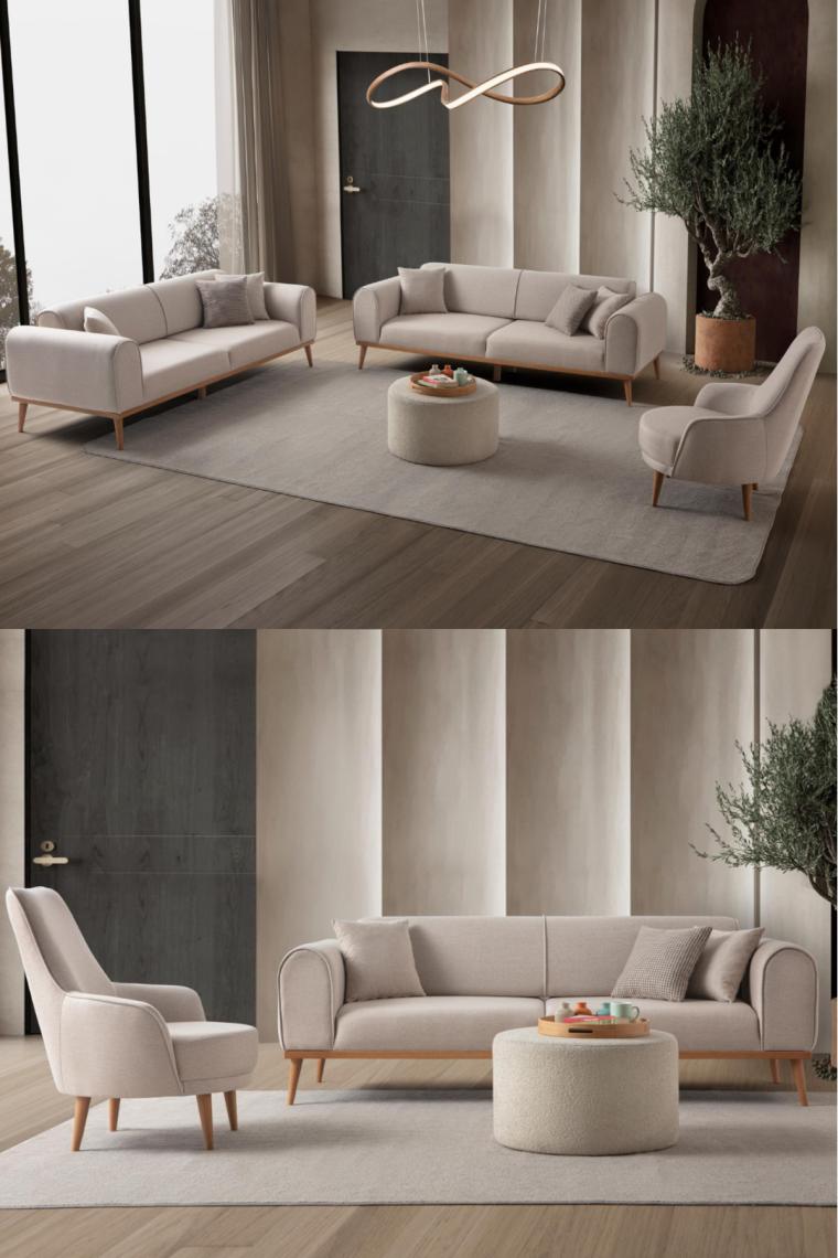 Edsy Home Rebull 3+3+1 Koltuk Takımı Sütlü Kahve