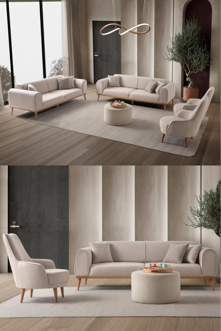Edsy Home Rebull 3+3+1+1 Koltuk Takımı Sütlü Kahve