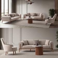 Edsy Home Riva 3+3+1+1 Koltuk Takımı Sütlü Kahve