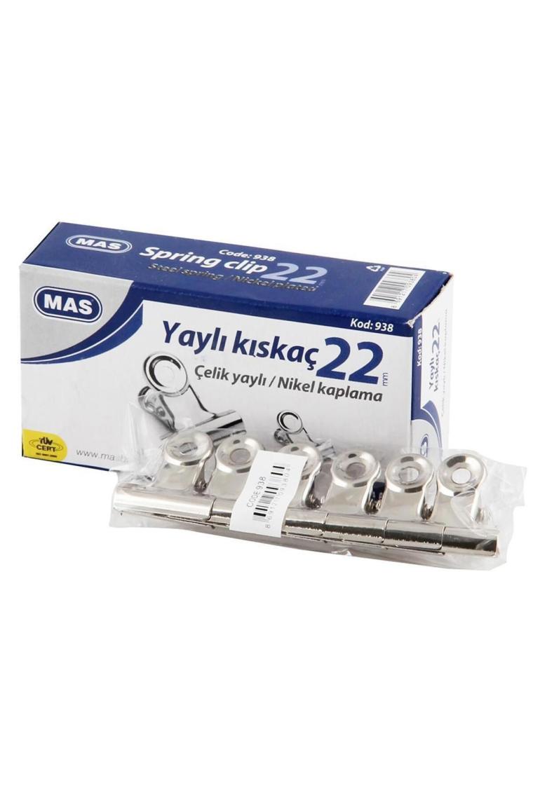 Mas Beyaz Metal Kıskaç   (Yaylı) 22 Mm -   2 Düzinelik Kutu