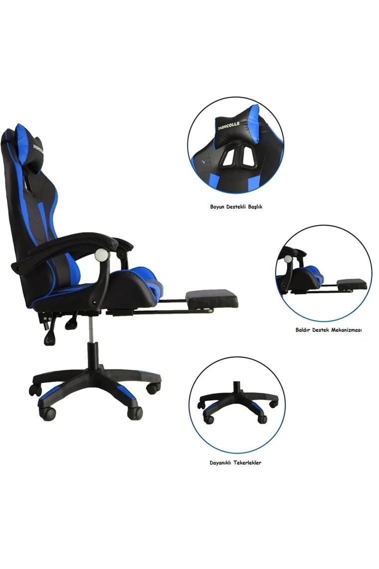 Fashcolle Blue Star Işıklı - Masaj Özellikli Oyuncu Koltuğu Mavi-Siyah