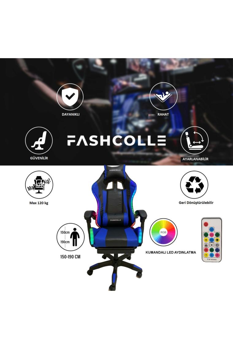 Fashcolle Blue Star Işıklı - Masaj Özellikli Oyuncu Koltuğu Mavi-Siyah