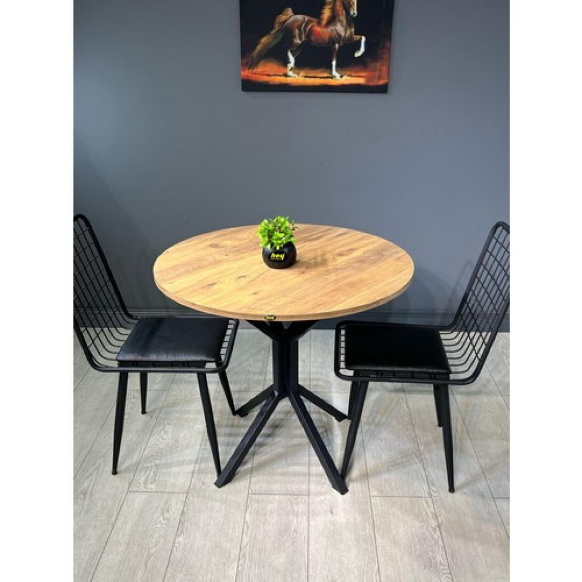 Hey Modüler Mobilya Saray Yuvarlak Mutfak Masası Yemek Masa Balkon Masa Fiskos Masa Metal Siyah Ayak 80  cm