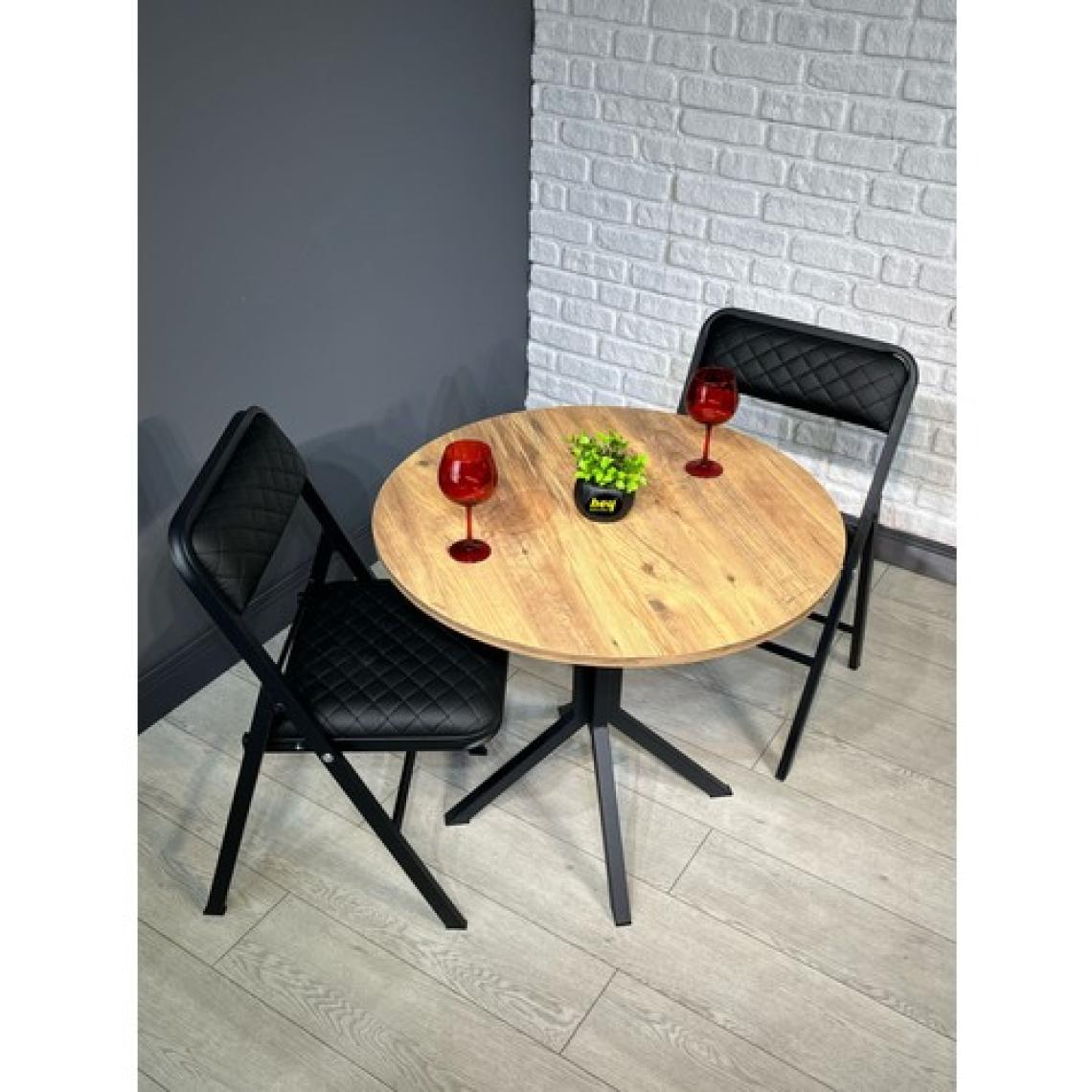 Hey Modüler Mobilya Saray Yuvarlak Mutfak Masası Yemek Masa Balkon Masa Fiskos Masa Metal Siyah Ayak 80  cm