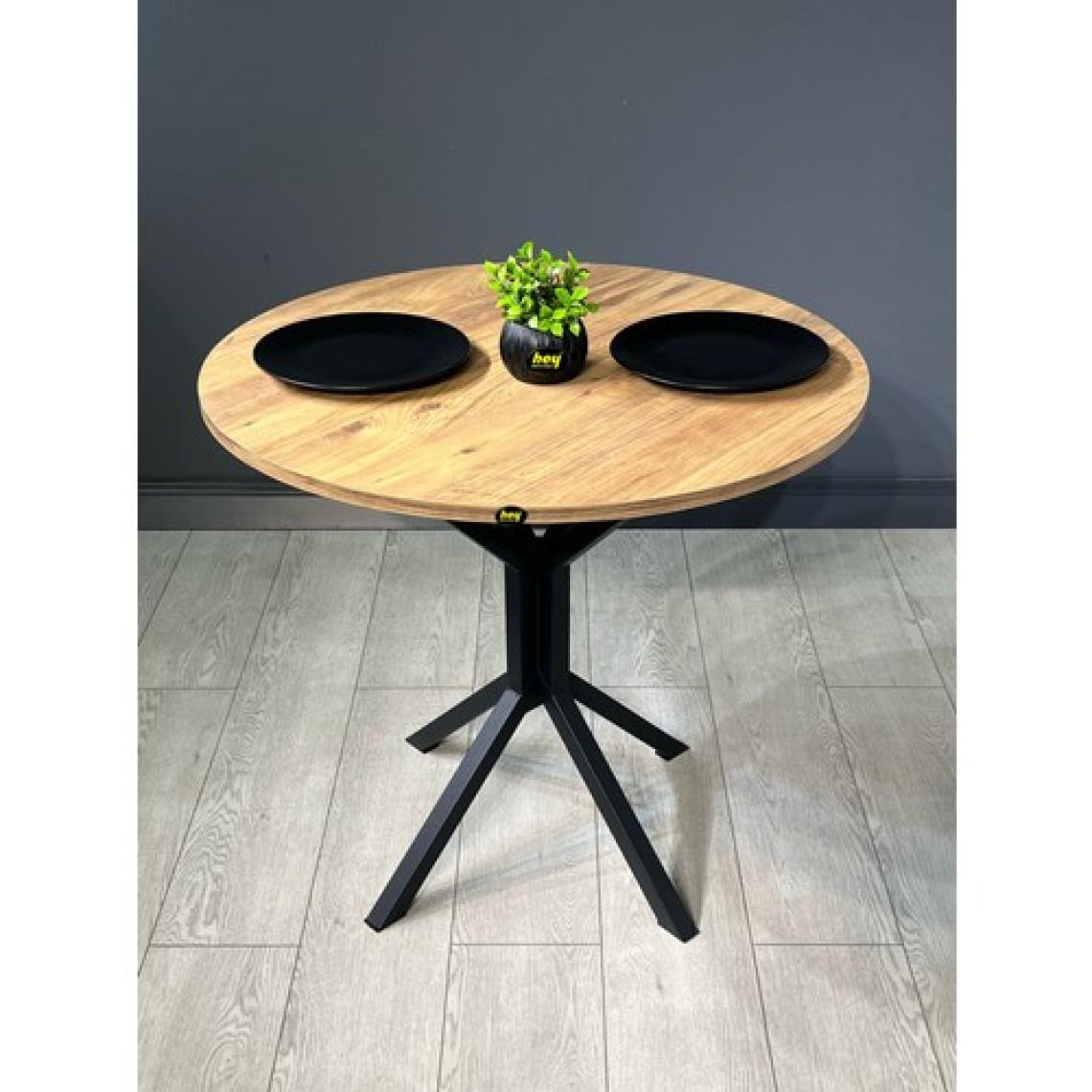 Hey Modüler Mobilya Saray Yuvarlak Mutfak Masası Yemek Masa Balkon Masa Fiskos Masa Metal Siyah Ayak 80  cm