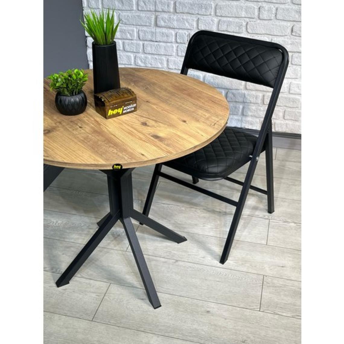 Hey Modüler Mobilya Saray Yuvarlak Mutfak Masası Yemek Masa Balkon Masa Fiskos Masa Metal Siyah Ayak 80  cm