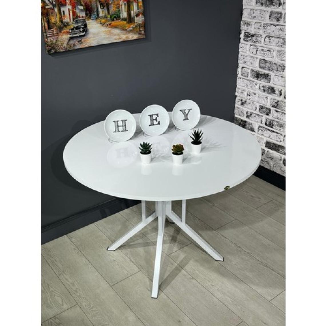 Sedef Beyaz Yuvarlak Mutfak Yemek Masası Balkon Masası Metal Beyaz Ayak 100 cm