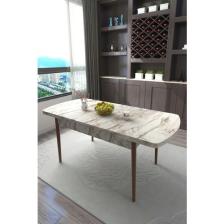 Renlife Yemek Masası Mutfak Masası Ahşap Ayaklı Masa Oval Açılır Masa (Beyaz Mermer)