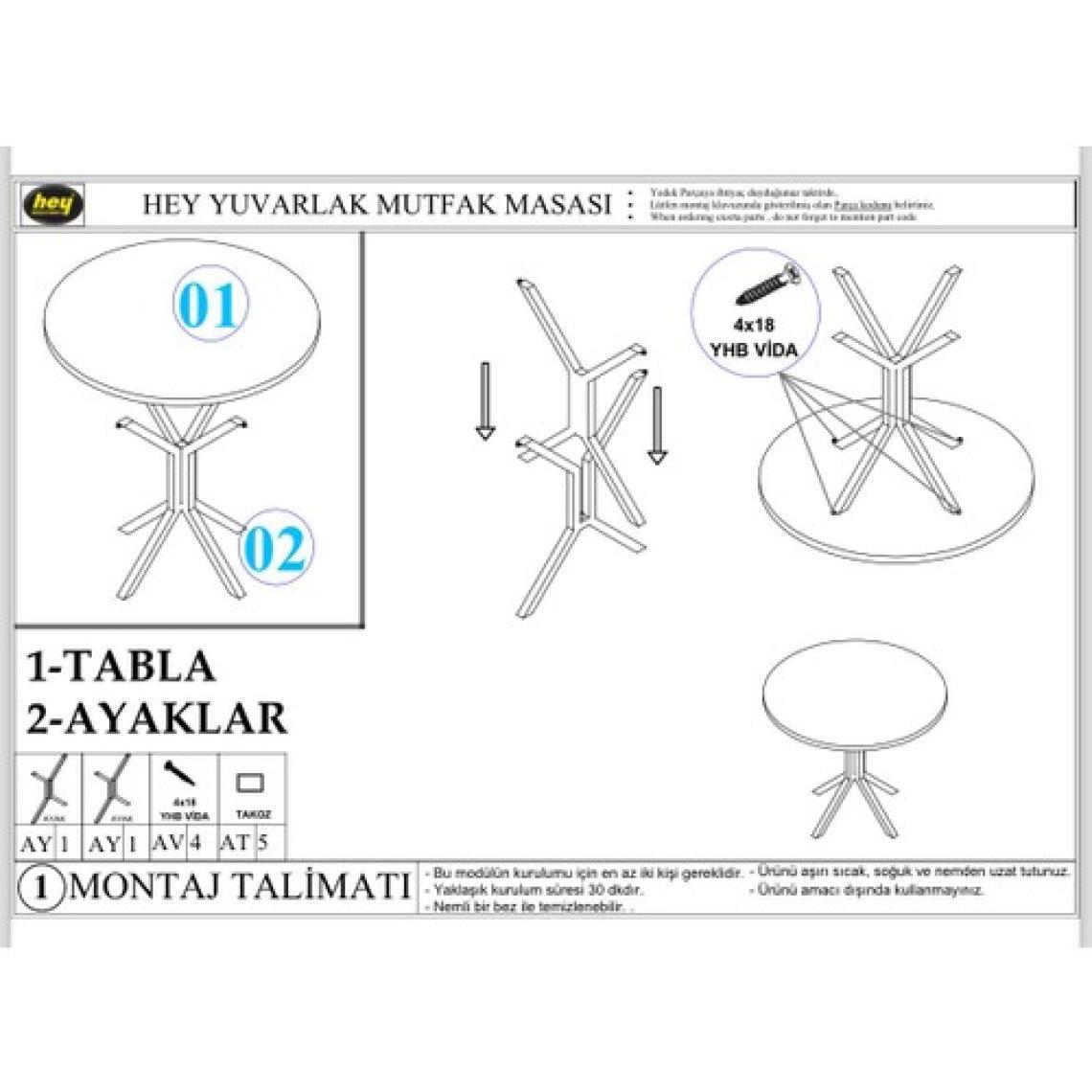 Hey Modüler Mobilya Saray Ceviz Beyaz Yuvarlak Mutfak Masası Yemek Masa Balkon Masa Fiskos Masa Metal Beyaz Ayak 80 cm