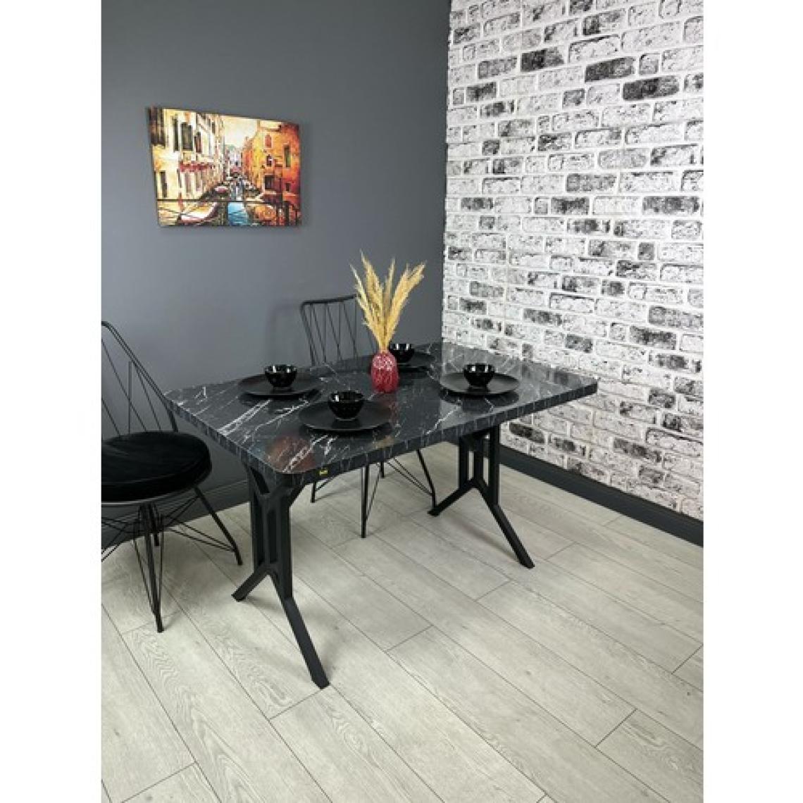 Handan Mutfak Yemek Masası Balkon Masası Kavisli Köşe Metal Siyah Ayak 110*70 cm