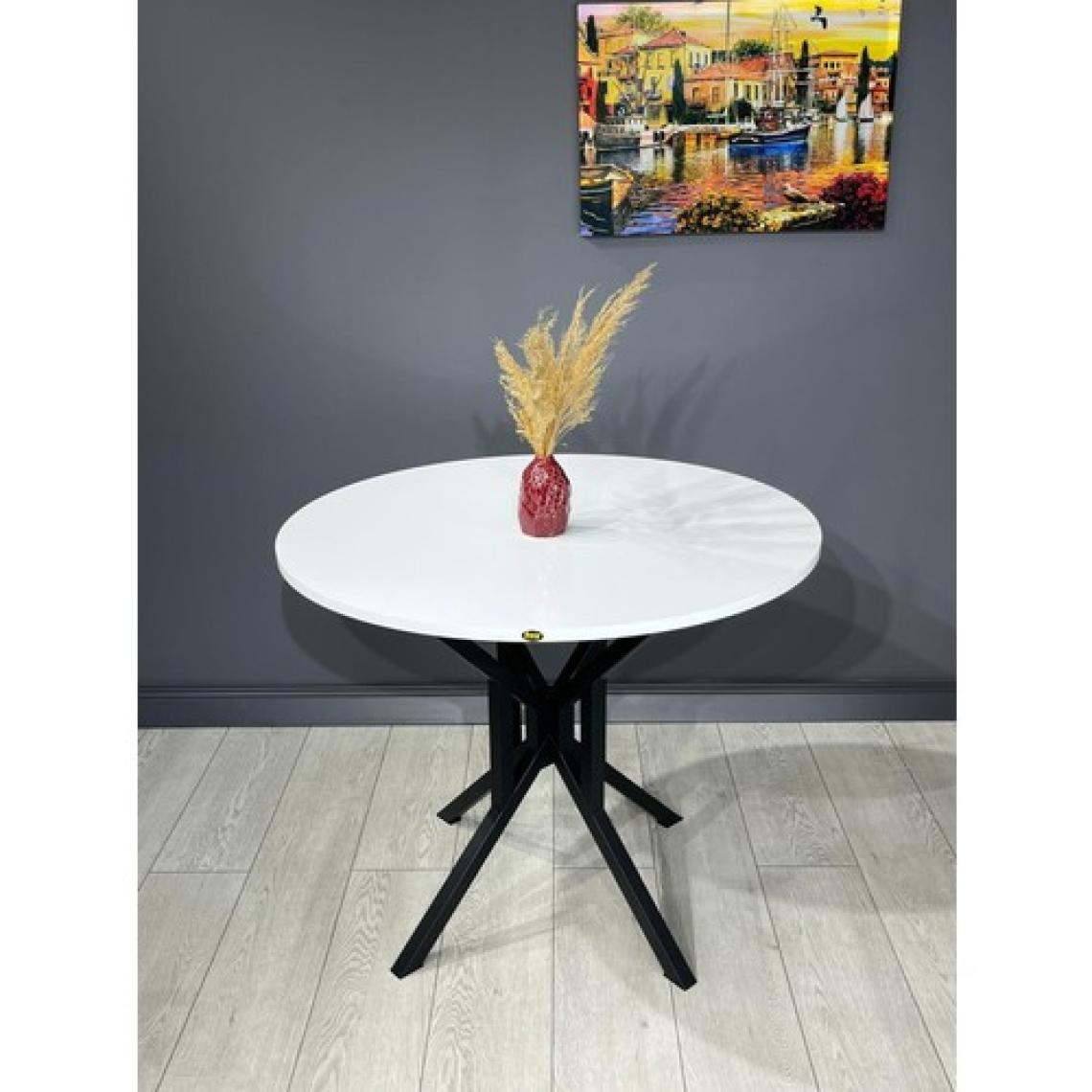 Hey Modüler Mobilya Selin Yuvarlak Mutfak Masası Yemek Masa Balkon Masa Fiskos Masa Metal Siyah Ayak 90 cm
