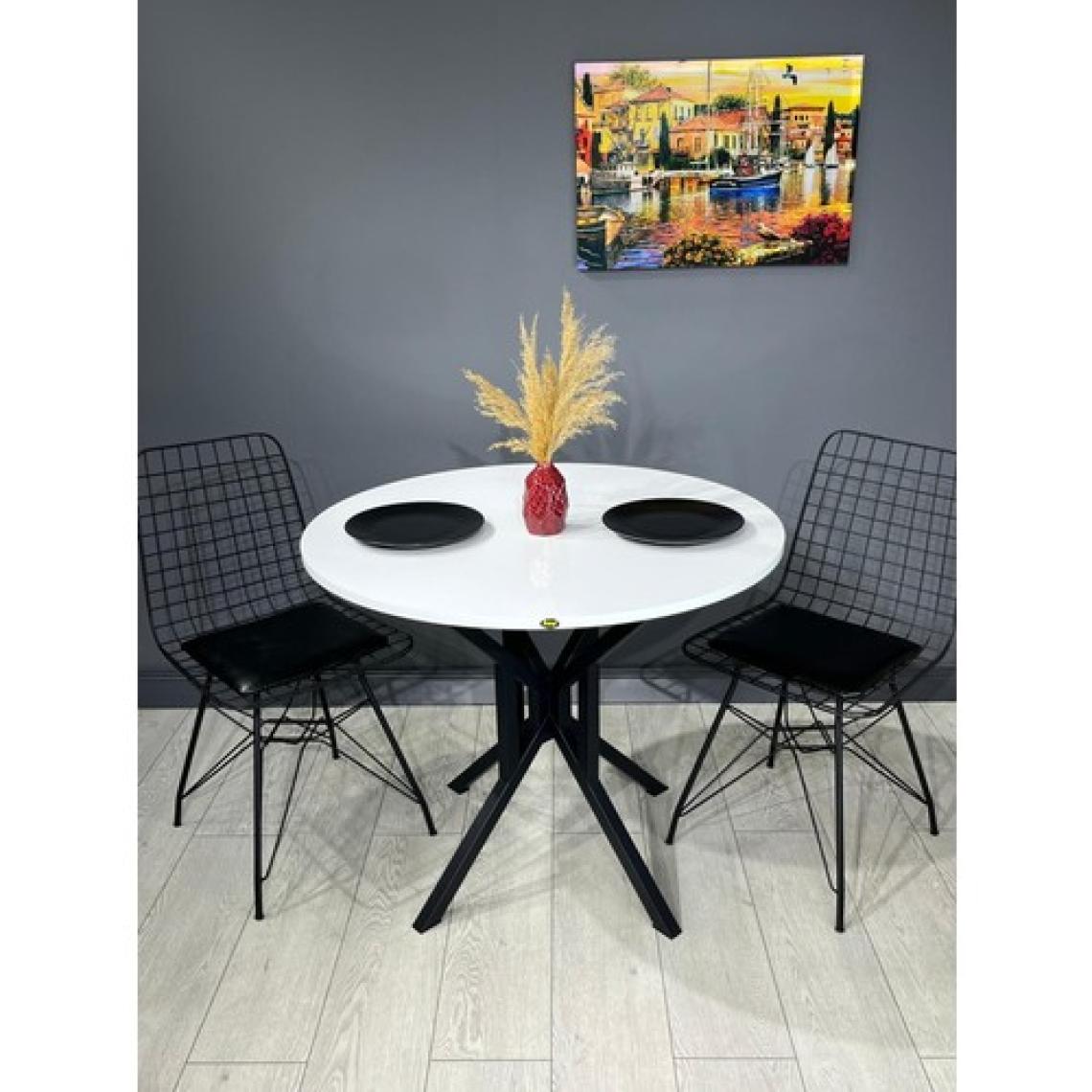 Hey Modüler Mobilya Selin Yuvarlak Mutfak Masası Yemek Masa Balkon Masa Fiskos Masa Metal Siyah Ayak 90 cm
