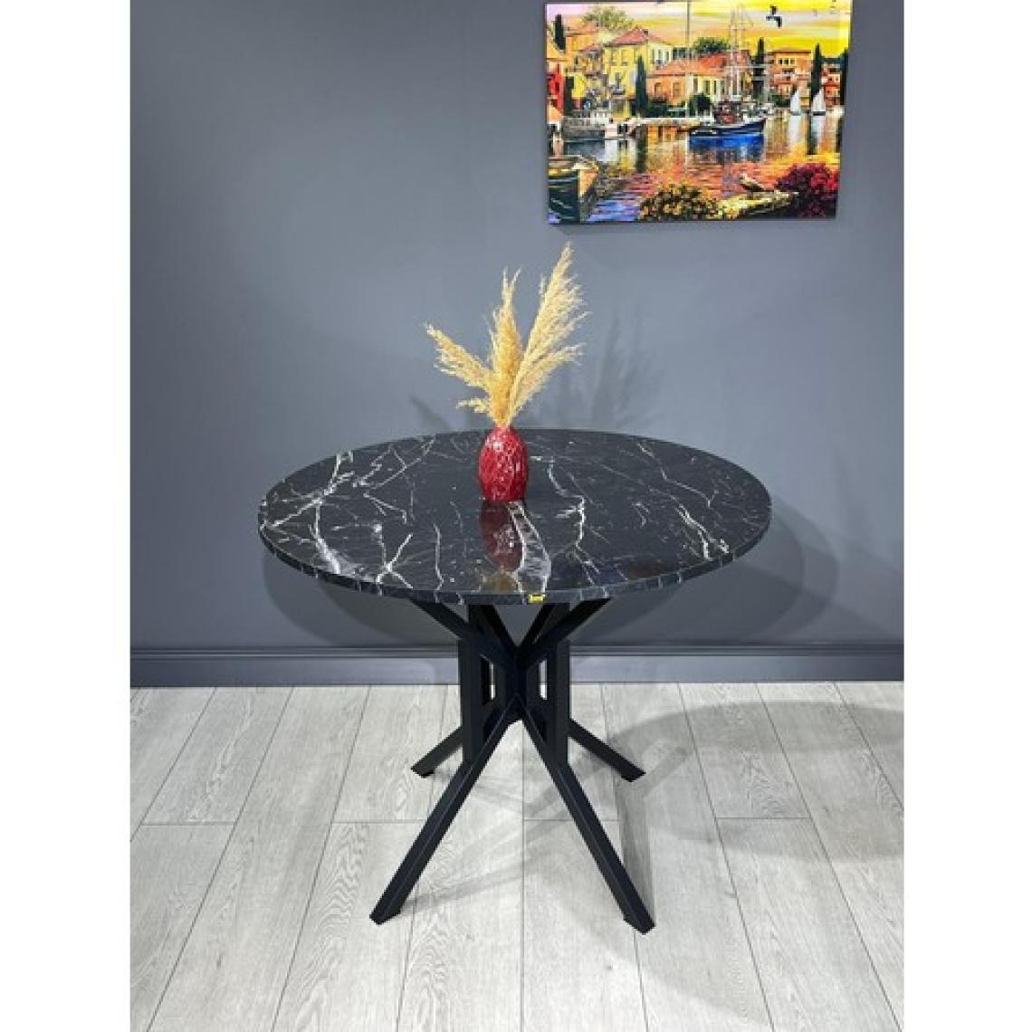 Hey Modüler Mobilya Selin Yuvarlak Mutfak Masası Yemek Masa Balkon Masa Fiskos Masa Metal Siyah Ayak 90 cm