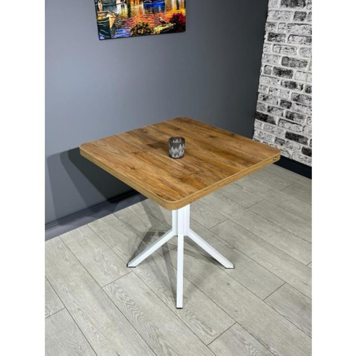 Hey Modüler Mobilya Tepe Ceviz Beyaz Mutfak Yemek Masası Balkon Masası Kavisli Köşe Beyaz Ayak 70 cm
