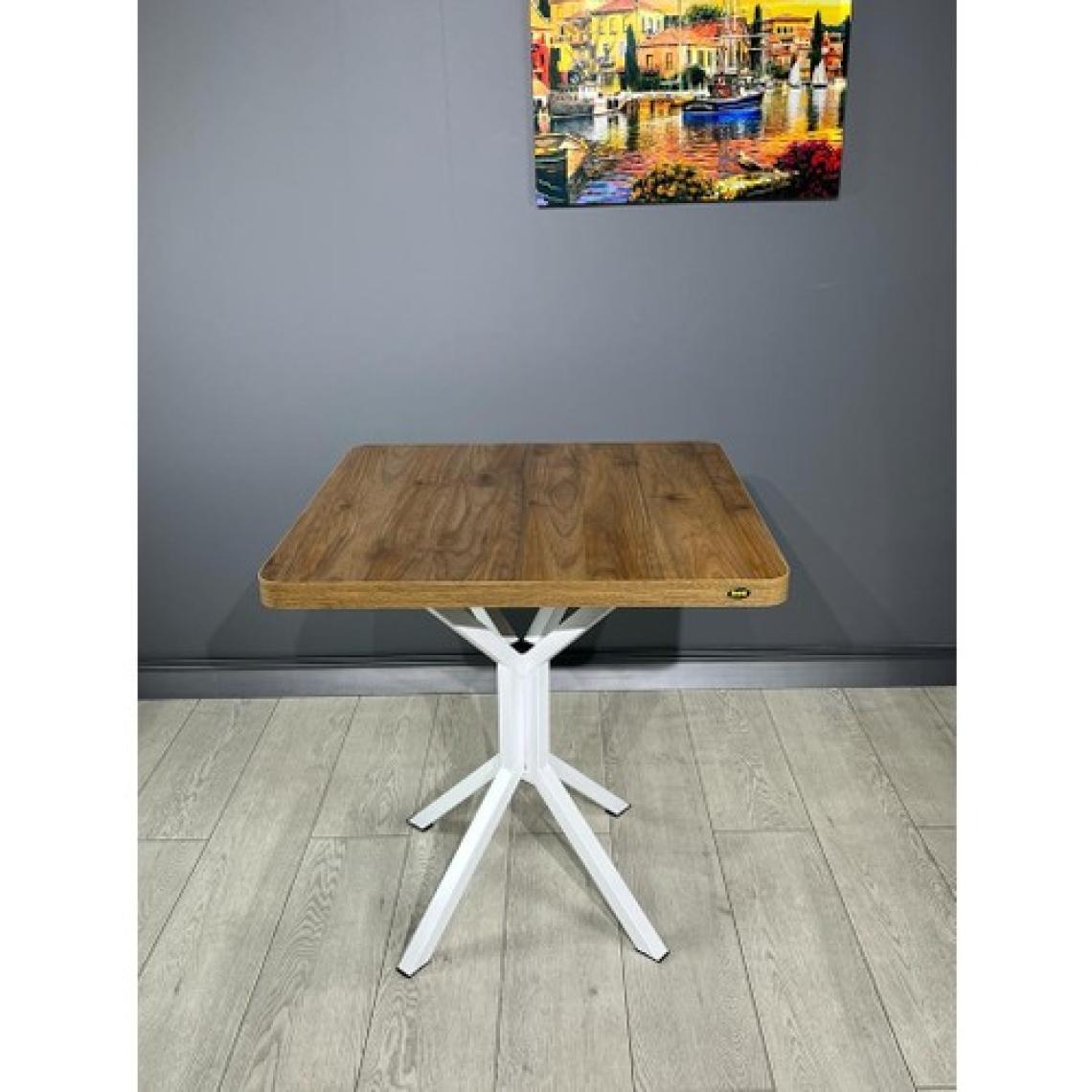 Hey Modüler Mobilya Tepe Ceviz Beyaz Mutfak Yemek Masası Balkon Masası Kavisli Köşe Beyaz Ayak 70 cm