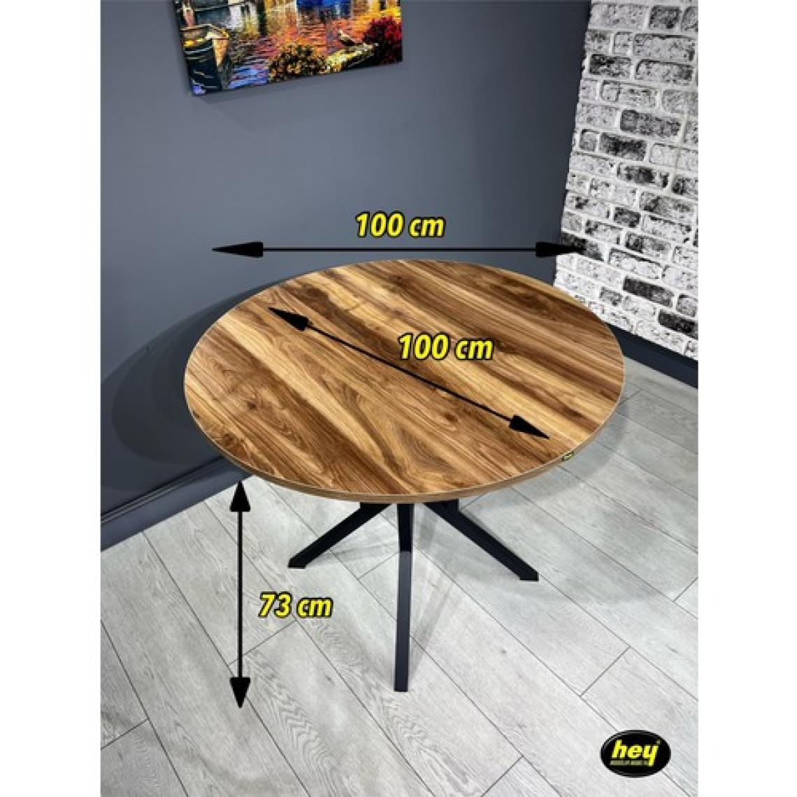 Hey Modüler Mobilya Sedef Yuvarlak Mutfak Masası Yemek Masası Balkon Masası Metal Siyah Ayak 100 cm