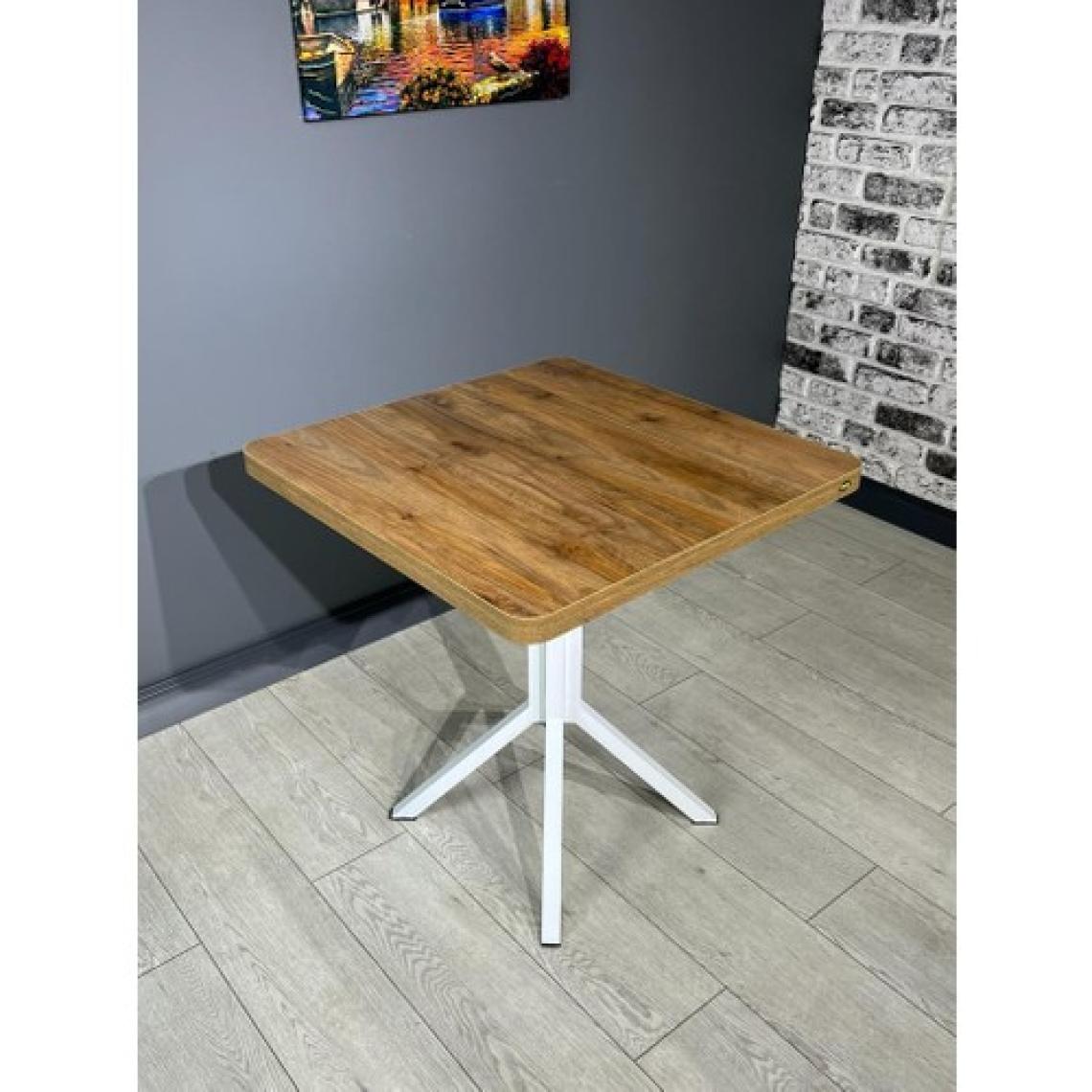 Hey Modüler Mobilya Tepe Ceviz Beyaz Mutfak Yemek Masası Balkon Masası Kavisli Köşe Beyaz Ayak 70 cm