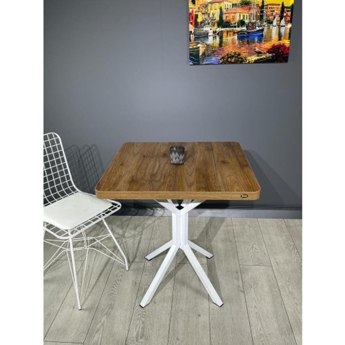 Hey Modüler Mobilya Tepe Ceviz Beyaz Mutfak Yemek Masası Balkon Masası Kavisli Köşe Beyaz Ayak 70 cm