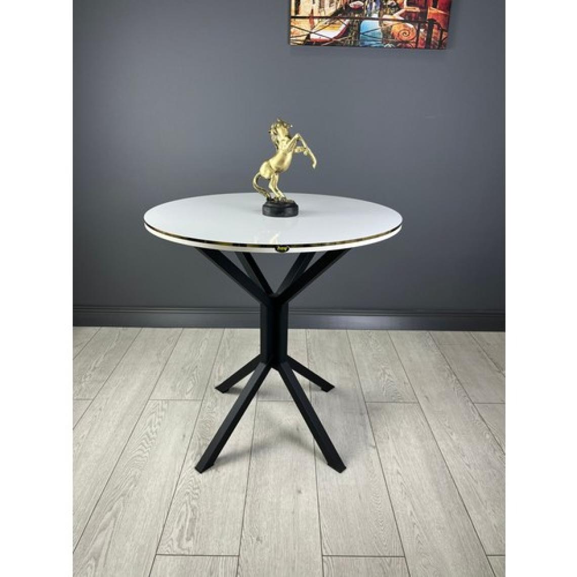 Hey Modüler Mobilya Derya Yuvarlak Mutfak Masa Yemek Masa Balkon Masa Gold Kenar Metal Siyah Ayaklı 70 cm