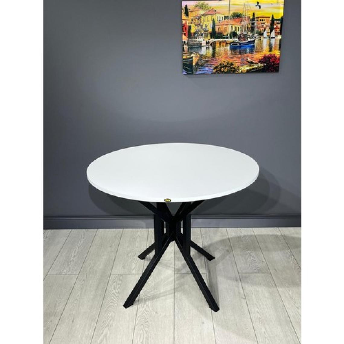 Hey Modüler Mobilya Sedef Yuvarlak Mutfak Masası Yemek Masası Balkon Masası Metal Siyah Ayak 100 cm