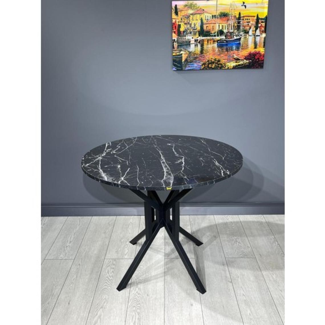 Hey Modüler Mobilya Sedef Yuvarlak Mutfak Masası Yemek Masası Balkon Masası Metal Siyah Ayak 100 cm