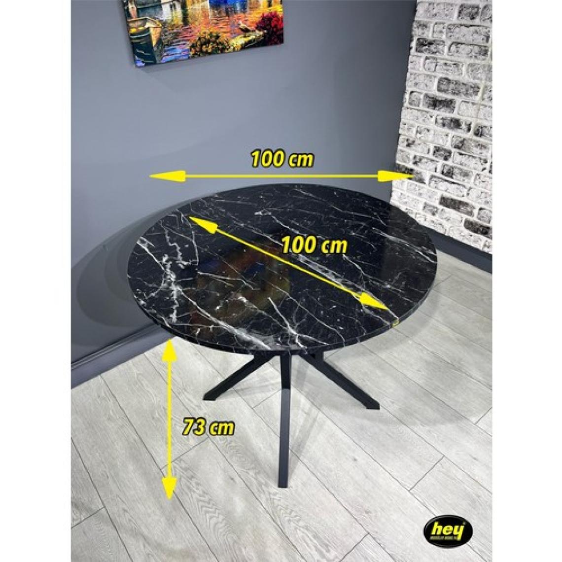 Hey Modüler Mobilya Sedef Yuvarlak Mutfak Masası Yemek Masası Balkon Masası Metal Siyah Ayak 100 cm