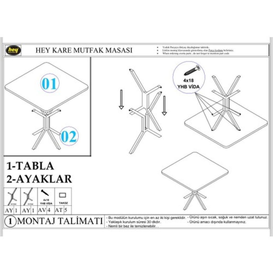 Hey Modüler Mobilya Tepe Mutfak Yemek Masası Balkon Masası Kavisli Köşe Siyah Ayak 70 cm