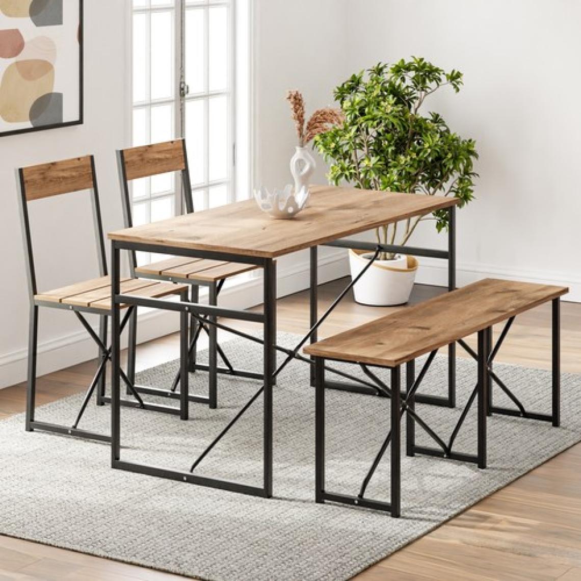 Güzelkan Madeni Eşya Mutfak Masası Bench Bank 120X60 Masa Set 2 Adet Sandalye Yemek Masası Çam 1225