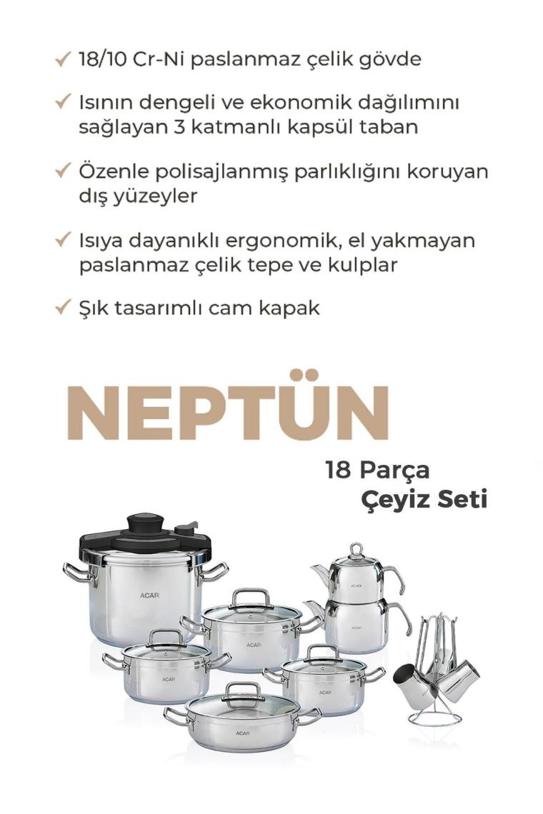 Acar Karat Neptün 18 Parça Çelik Çeyiz Seti - Silver