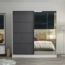 Minar Kale 2 Kapaklı Aynalı Sürgülü Dolap 180 Cm - Beyaz/ Antrasit