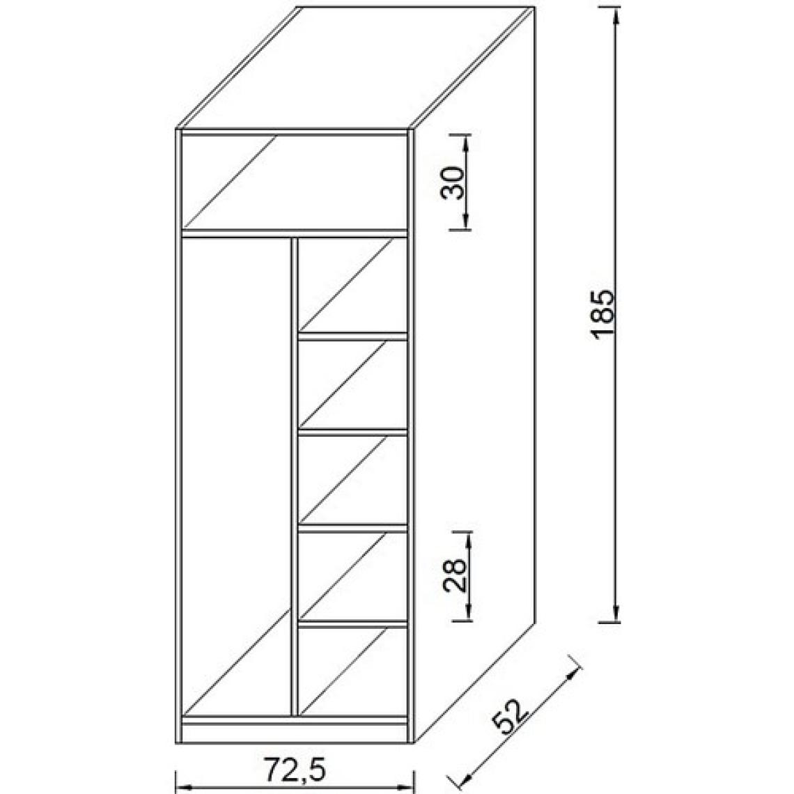 Kuzey Life Rami 2 Kapaklı 5 Raflı Askılı Gardırop 52cm Derinlik