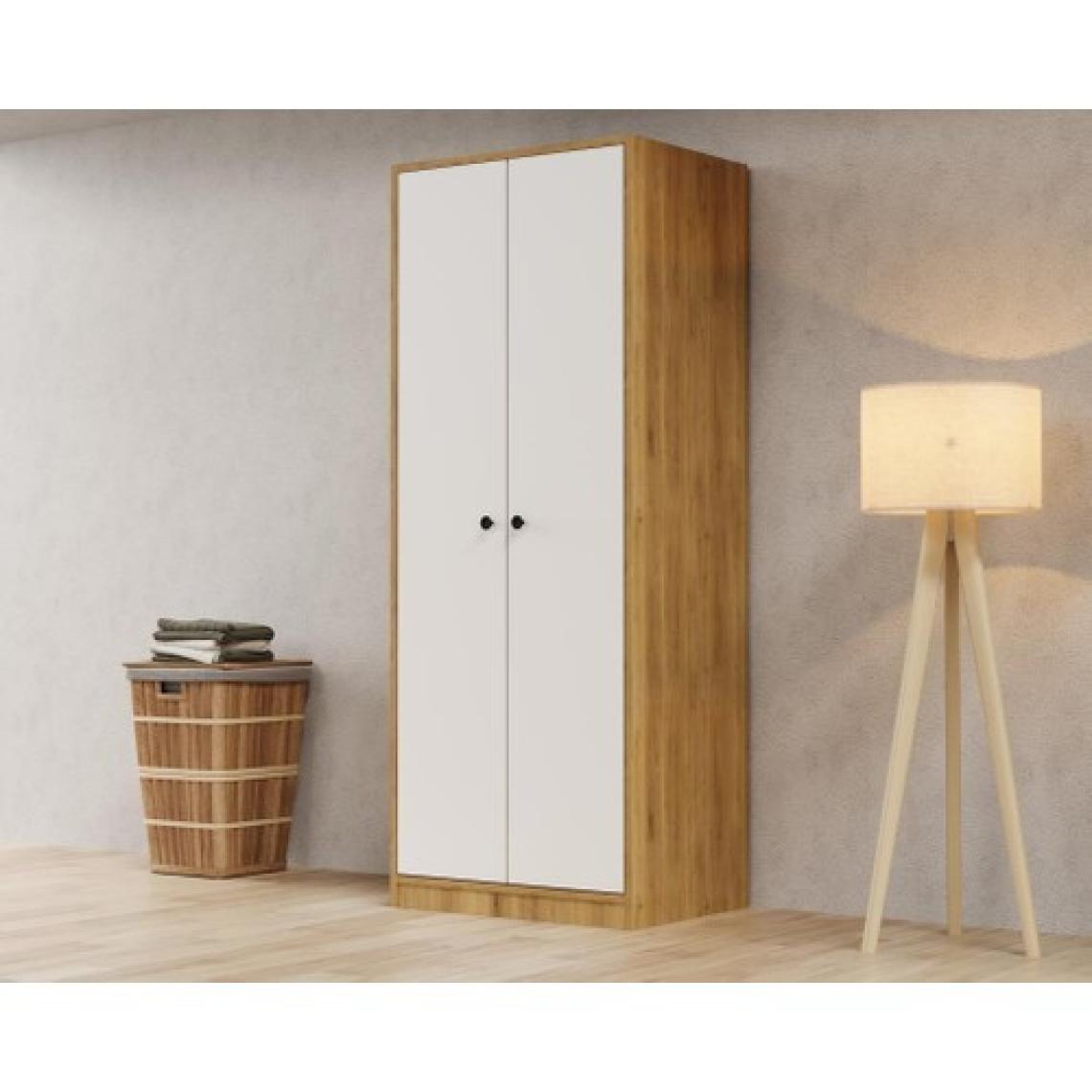 Kuzey Life Rami 2 Kapaklı 5 Raflı Askılı Gardırop 52cm Derinlik