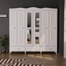EVDEMO Luna 6 Kapaklı 3 Çekmeceli Aynalı Gardırop Beyaz