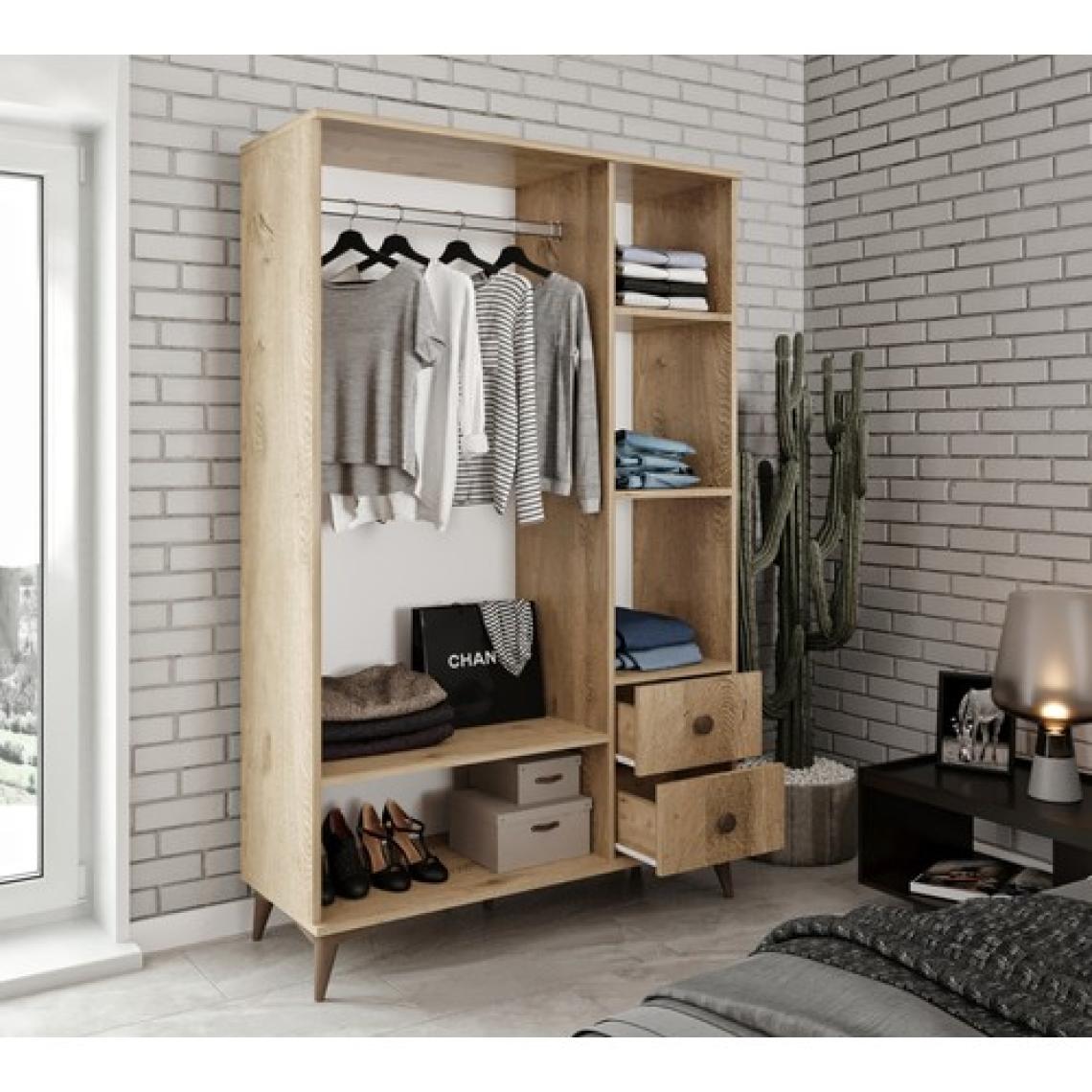 Kzn Home Akasya 3 Kapaklı 2 Çekmeceli Mdf Gardrop Elbise Dolabı Meşe