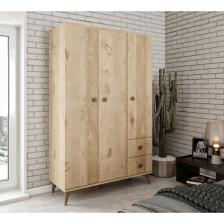 Kzn Home Akasya 3 Kapaklı 2 Çekmeceli Mdf Gardrop Elbise Dolabı Meşe